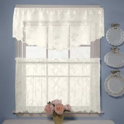 Saturday Knight, Ltd. Petite Fleur Ascot Window Valance - 56'' X 20'' Ivory